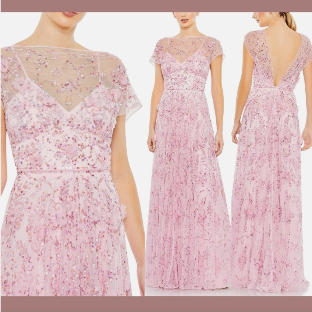 Nwt $798 Mac Duggal [ 10 ] Cap Sleeve Sequin 3d Floral Gown In Candy Pink #Q671